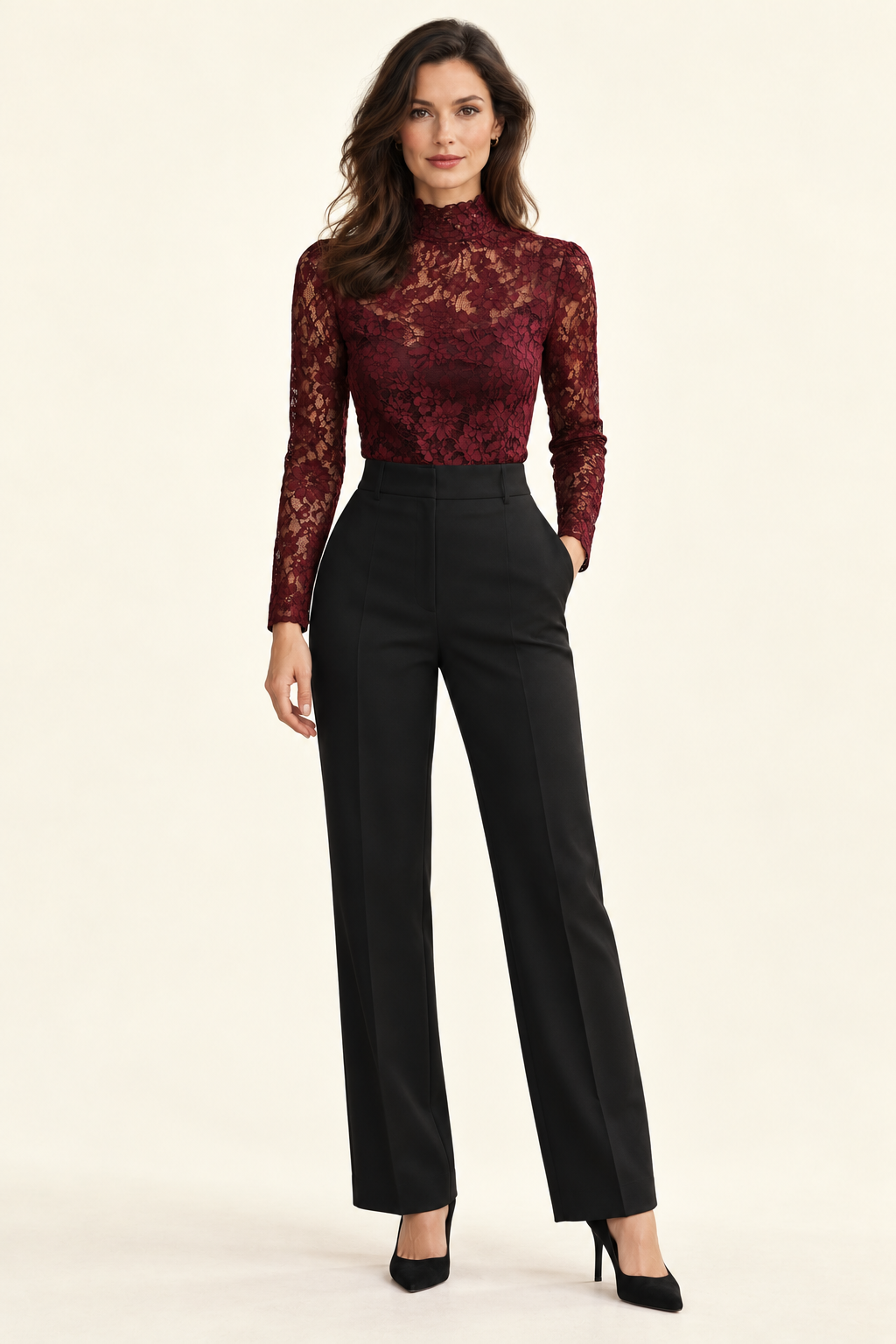 Burgundy lace blouse - evening styling