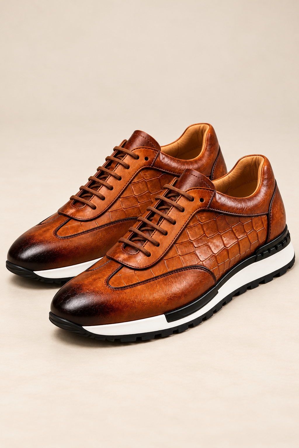 Harevi men's brown leather trainers - pair product only