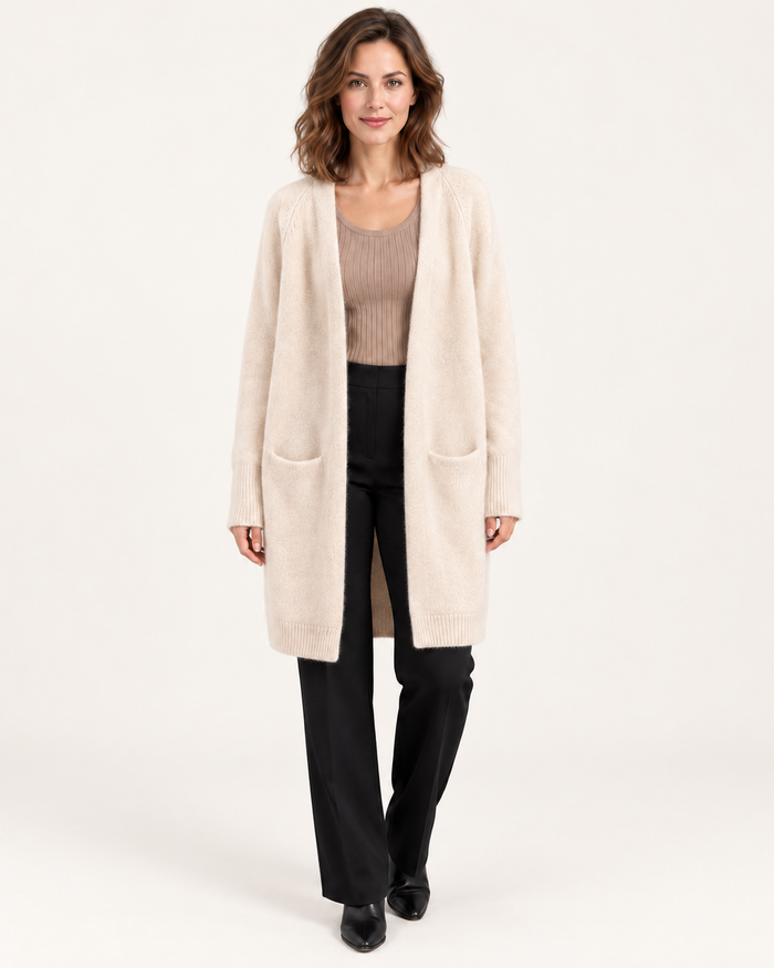 Harevi long cardigan | Beige | front | warm off-white studio
