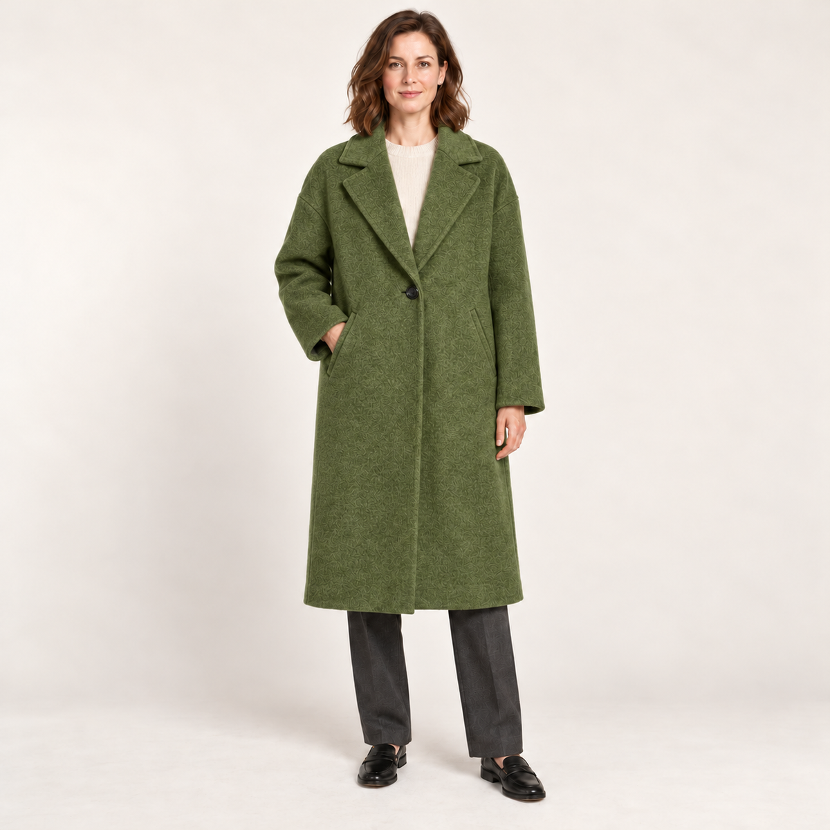 Green coat – front view