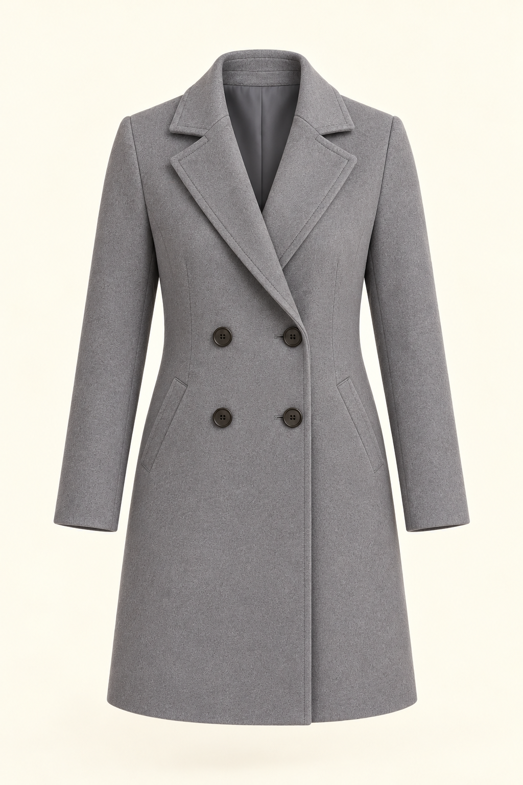 Harevi Women's Long Double Breasted Coat - Grey ghost mannequin