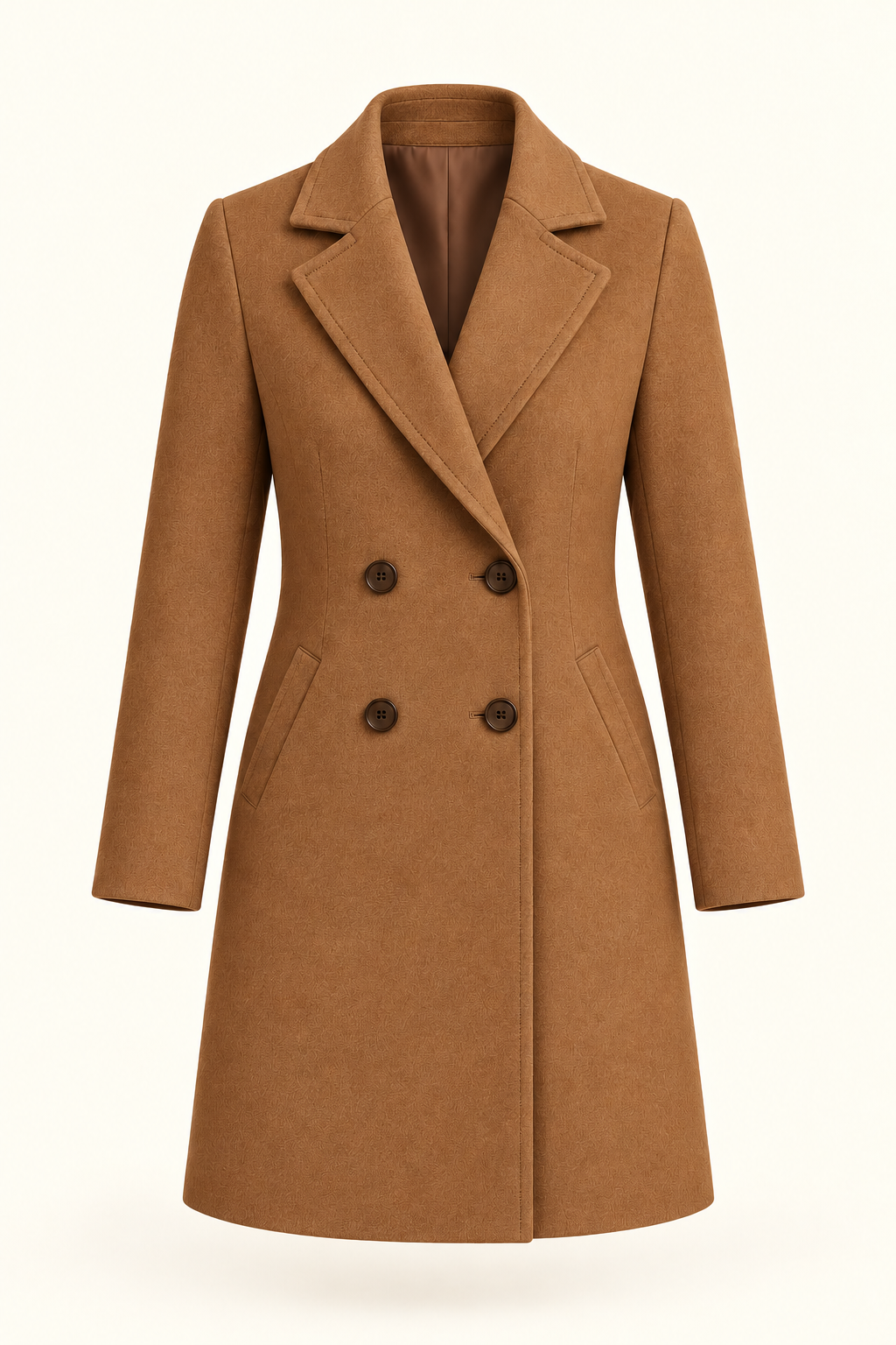 Harevi Women's Long Double Breasted Coat - Brown ghost mannequin
