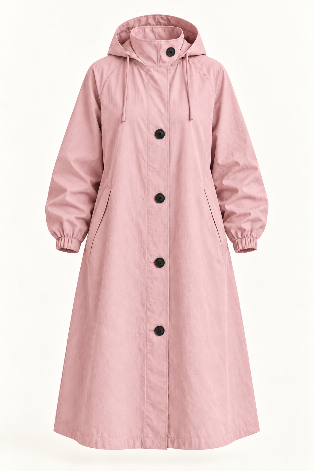 Harevi Women's Long Hooded Raincoat - Pink ghost mannequin