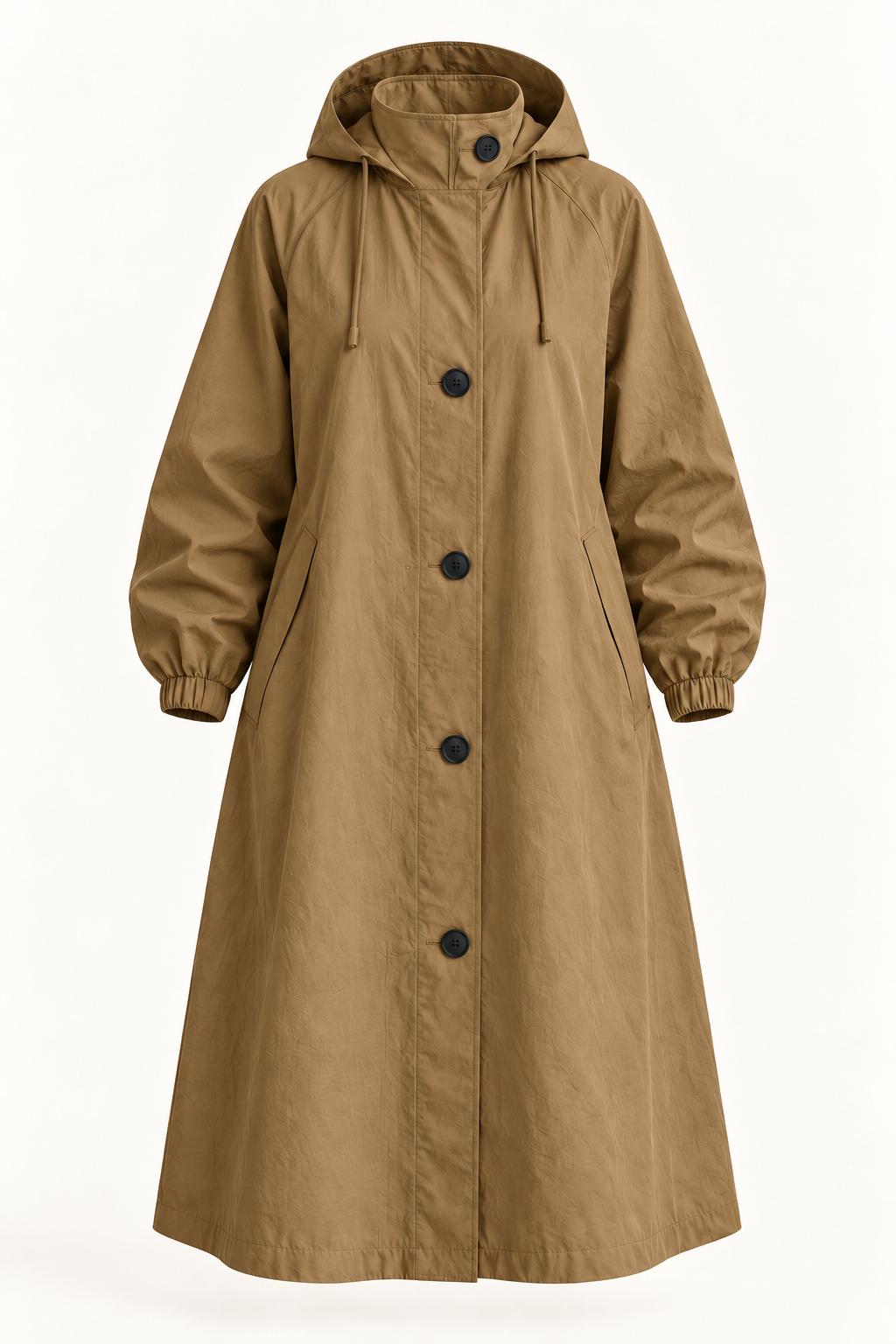 Harevi Women's Long Hooded Raincoat - Brown ghost mannequin