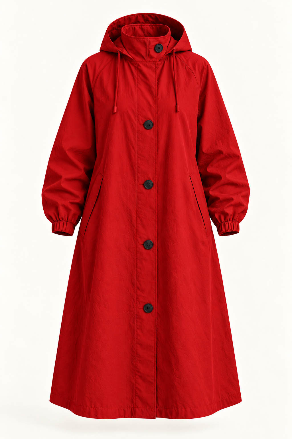 Harevi Women's Long Hooded Raincoat - Red ghost mannequin