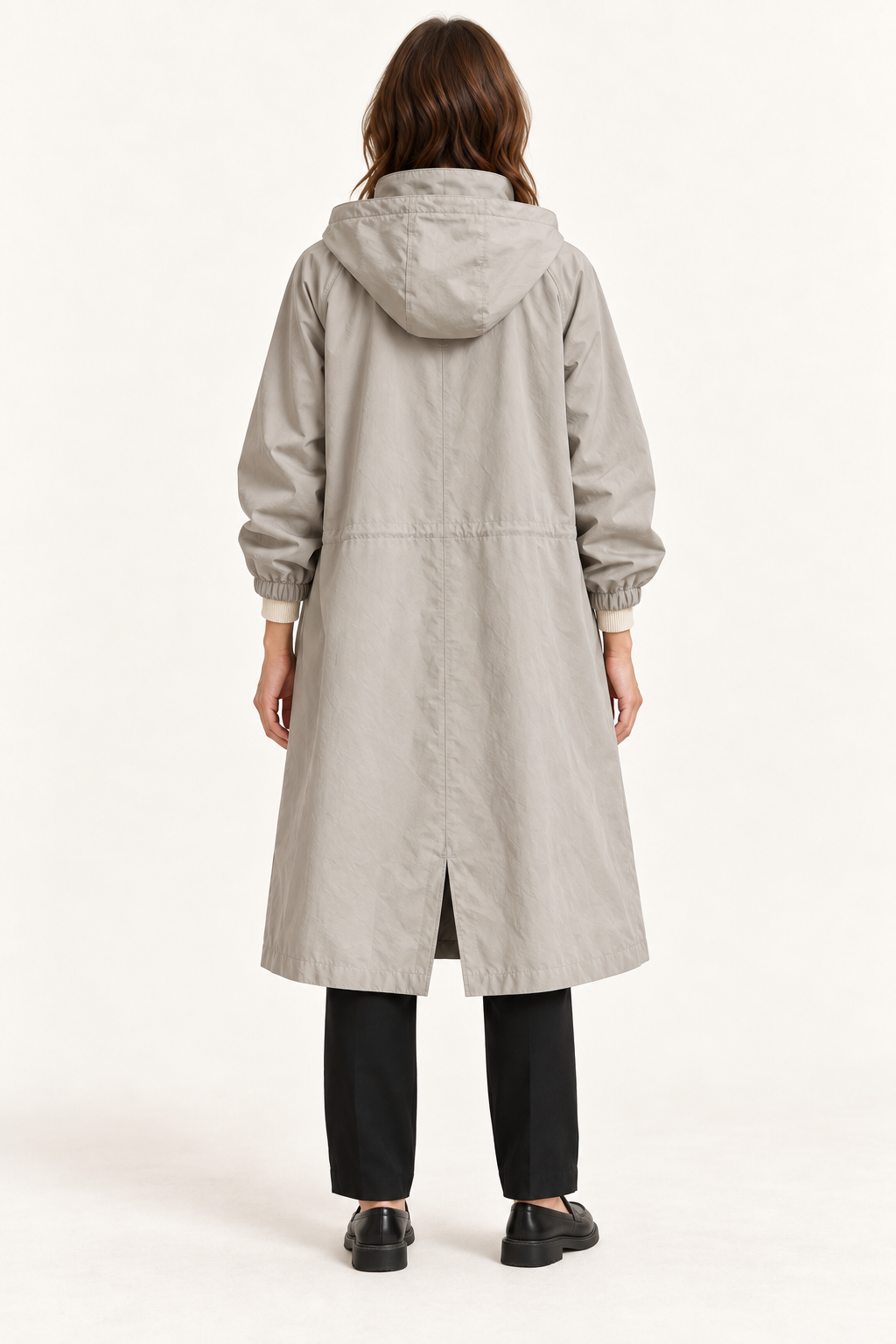 Harevi Women's Long Hooded Raincoat - Grey back