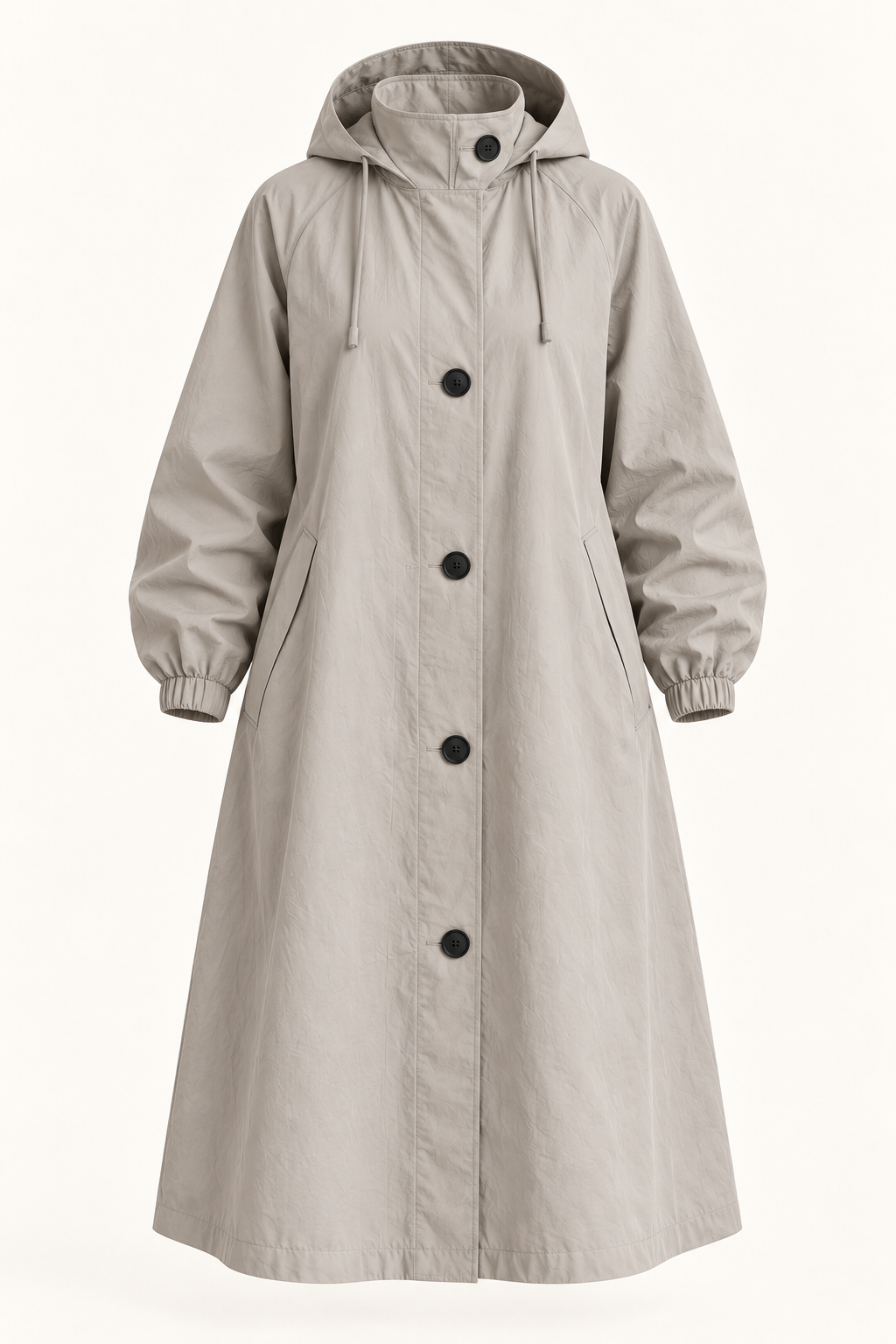 Harevi Women's Long Hooded Raincoat - Grey ghost mannequin