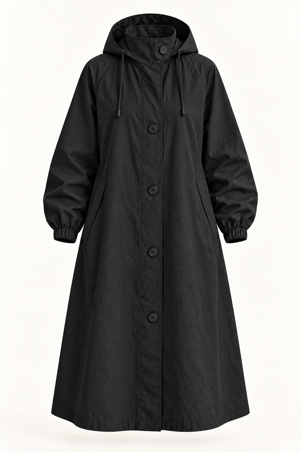 Harevi Women's Long Hooded Raincoat - Black ghost mannequin