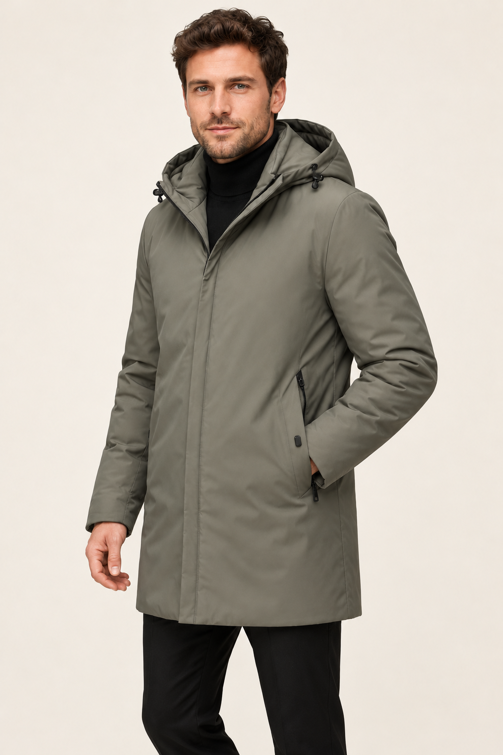 Men's Waterproof Jacket - Hooded Lined Winter Coat Regular Fit Zip - Three-quarter