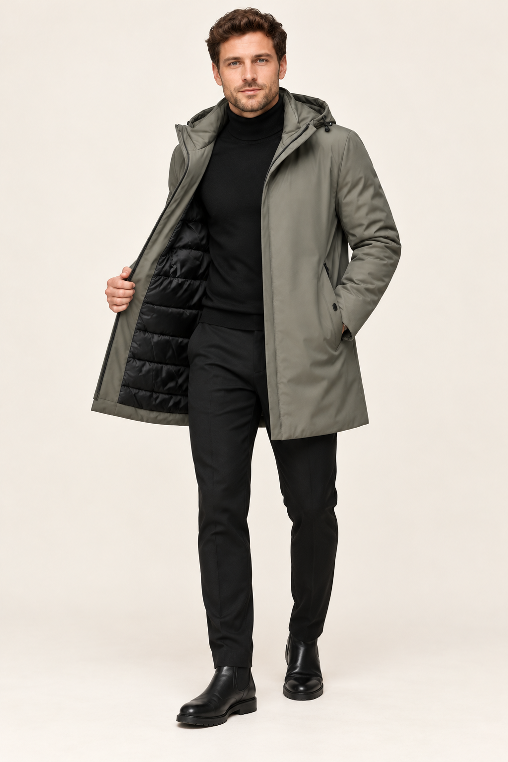 Men's Waterproof Jacket - Hooded Lined Winter Coat Regular Fit Zip - Styling