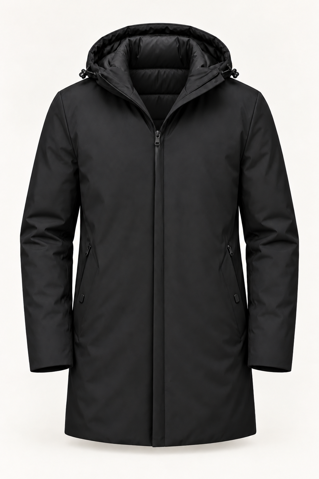 Men's Waterproof Jacket - Hooded Lined Winter Coat Regular Fit Zip - Black product only