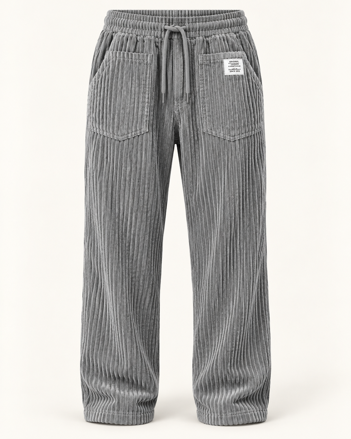 Men's Wide Leg Trousers - Drawstring Waist Textured Smart Casual - Grey product only