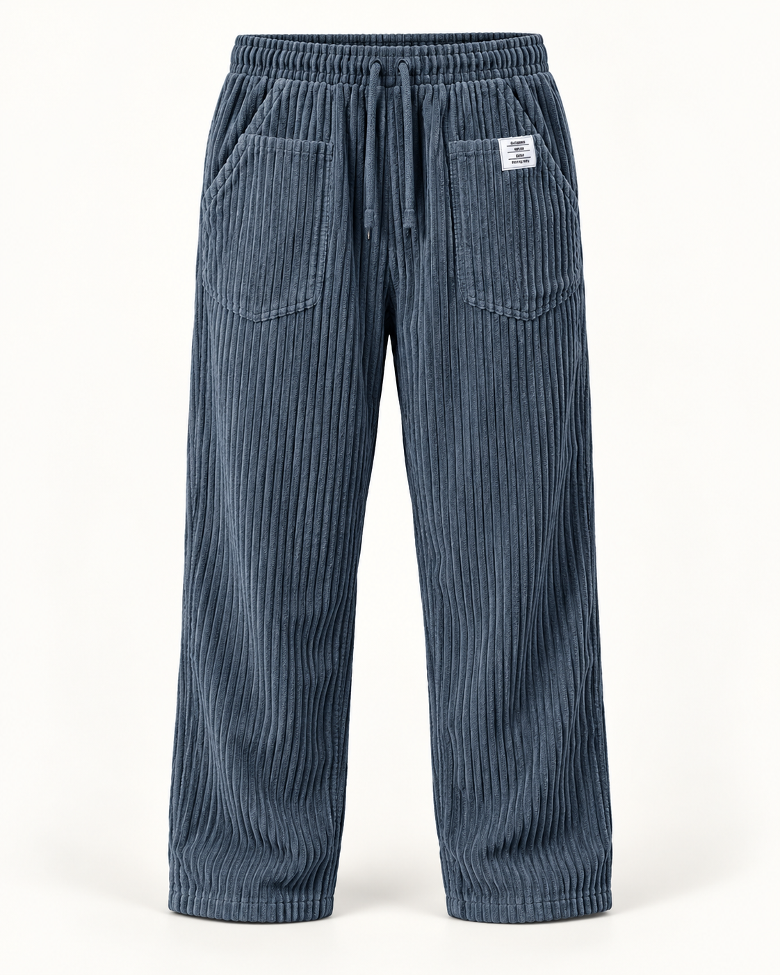 Men's Wide Leg Trousers - Drawstring Waist Textured Smart Casual - Blue product only