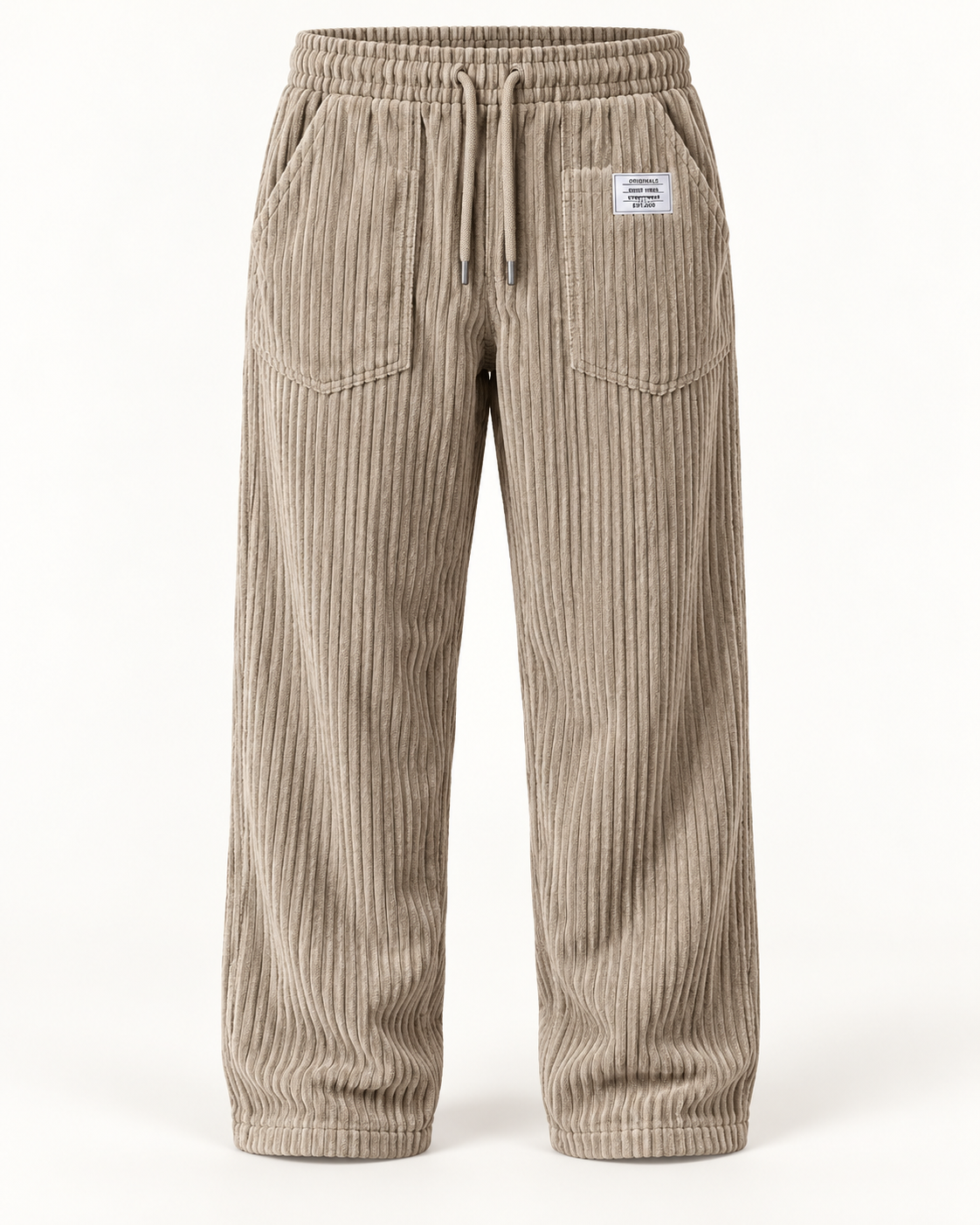 Men's Wide Leg Trousers - Drawstring Waist Textured Smart Casual - Khaki product only