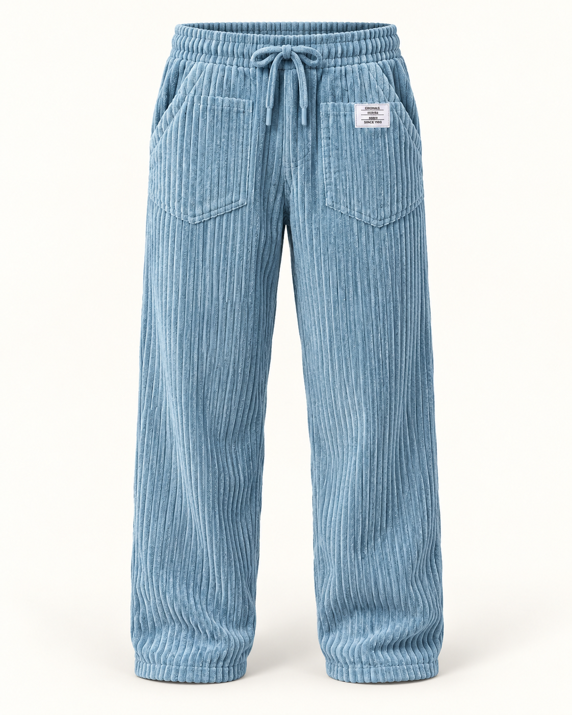 Men's Wide Leg Trousers - Drawstring Waist Textured Smart Casual - Light Blue product only
