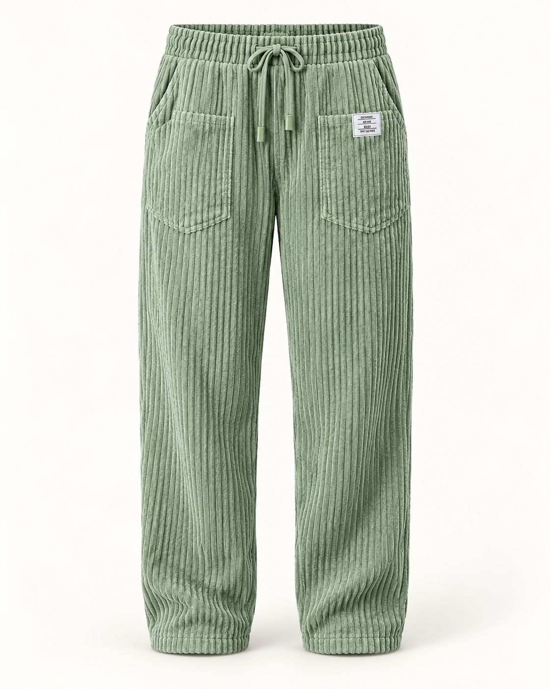 Men's Wide Leg Trousers - Drawstring Waist Textured Smart Casual - Light Green product only
