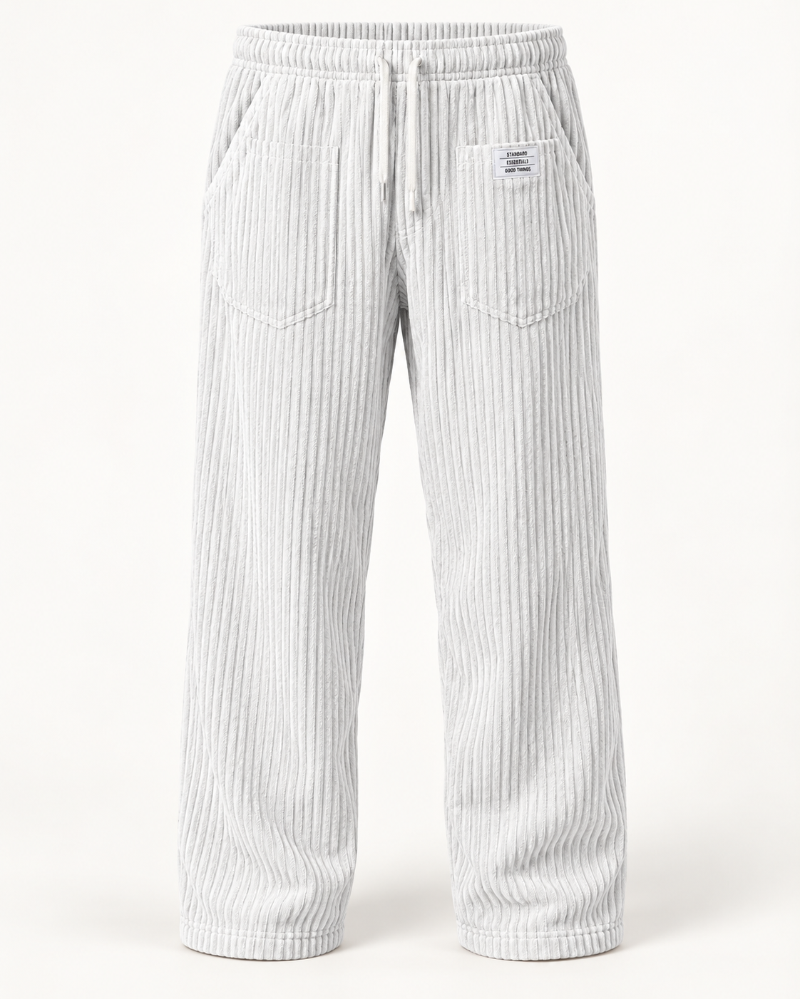 Men's Wide Leg Trousers - Drawstring Waist Textured Smart Casual - White product only
