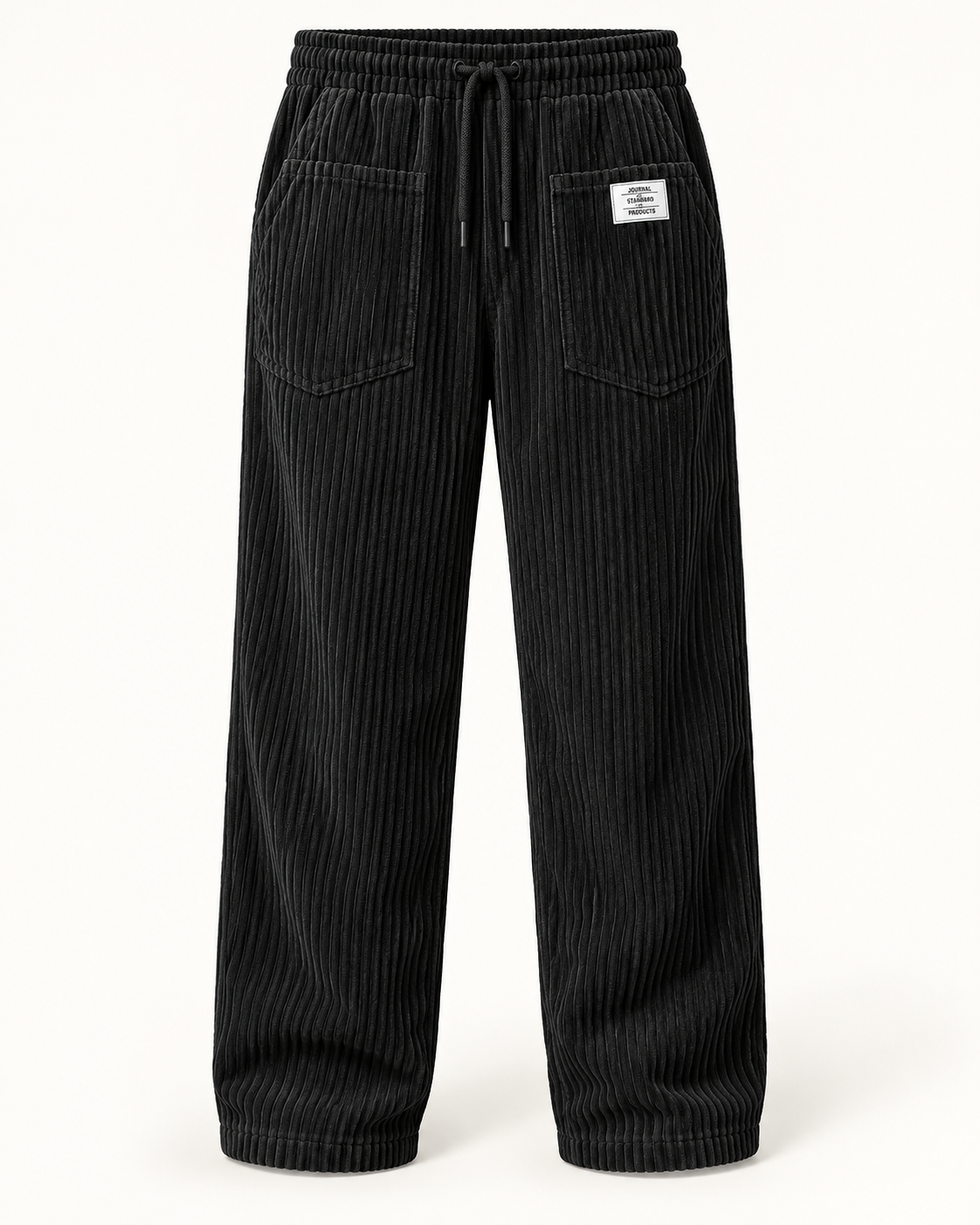 Men's Wide Leg Trousers - Drawstring Waist Textured Smart Casual - Black product only