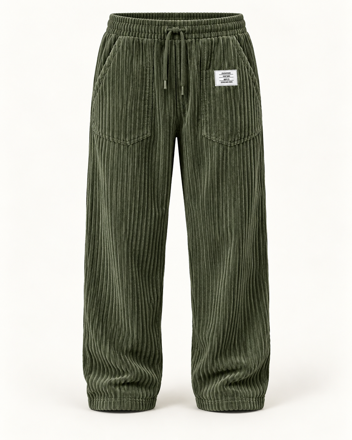 Men's Wide Leg Trousers - Drawstring Waist Textured Smart Casual - Green product only