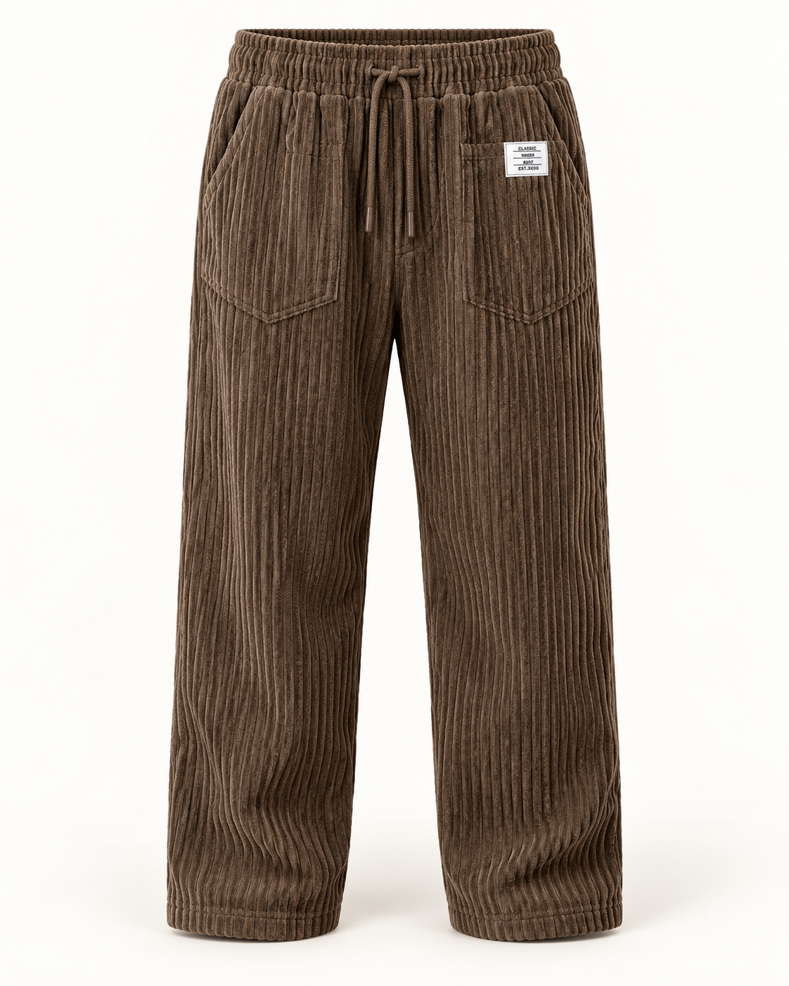 Men's Wide Leg Trousers - Drawstring Waist Textured Smart Casual - Brown product only