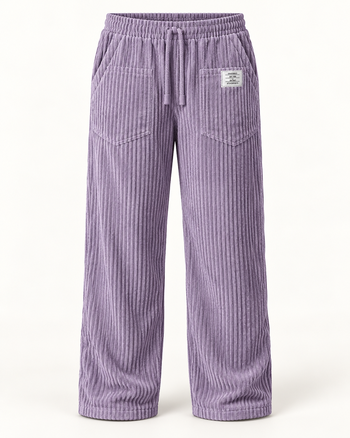 Men's Wide Leg Trousers - Drawstring Waist Textured Smart Casual - Purple product only