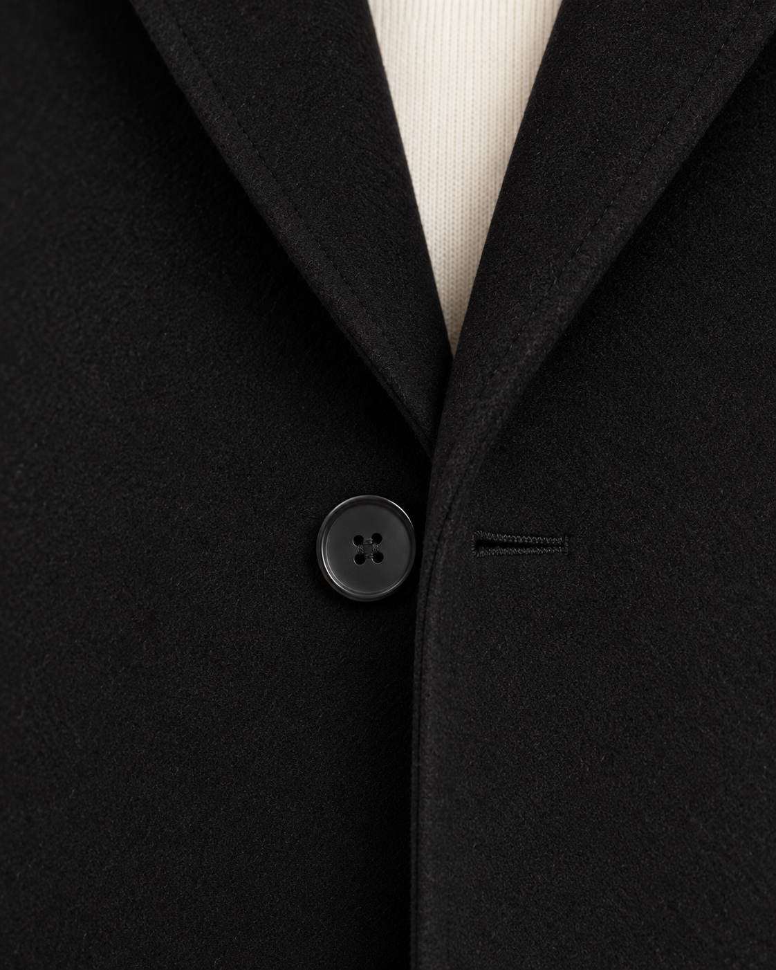 Harevi men's black wool blend coat, model detail
