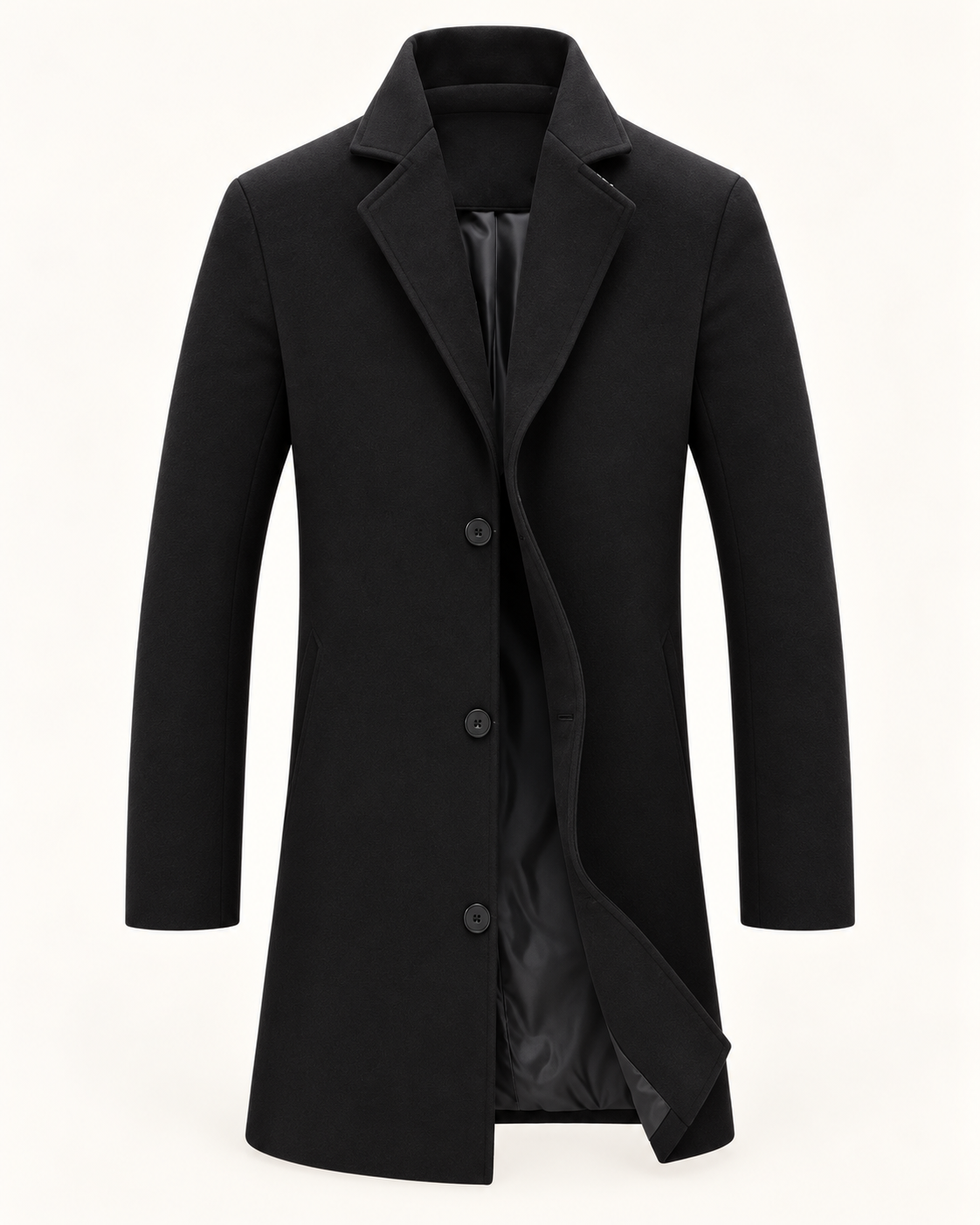 Harevi men's black wool blend coat, product only