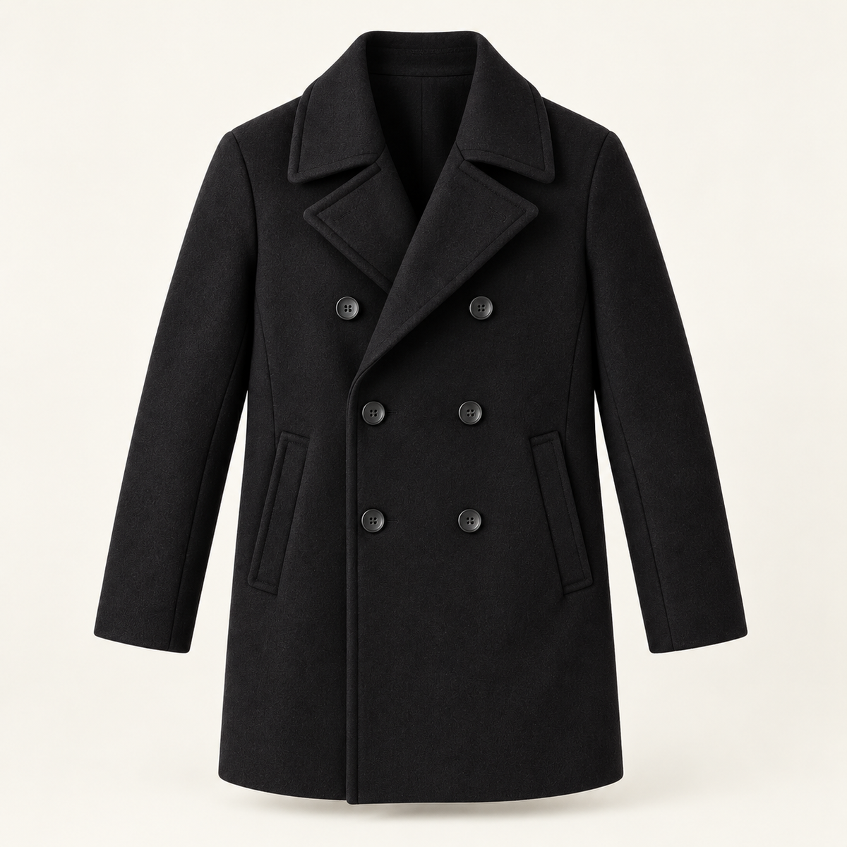 Harevi Men's Pea Coat - Black ghost mannequin