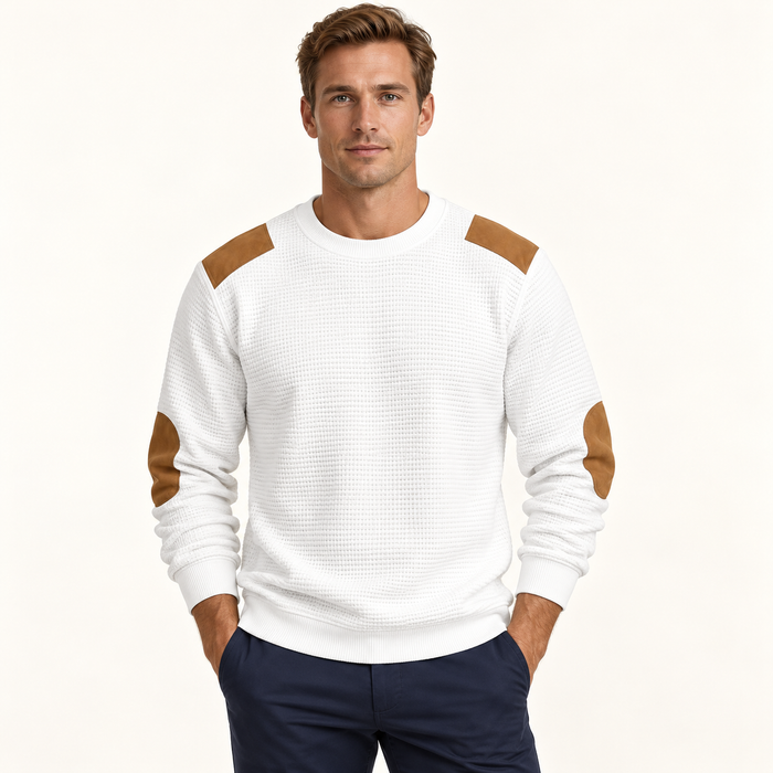 Harevi Men's Waffle Knit Jumper - White front