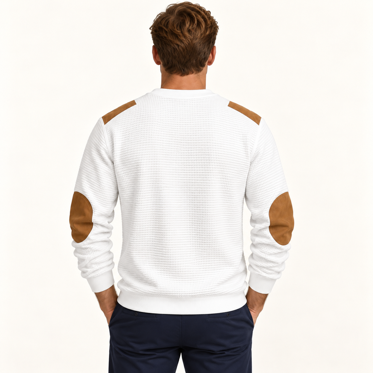 Harevi Men's Waffle Knit Jumper - White back
