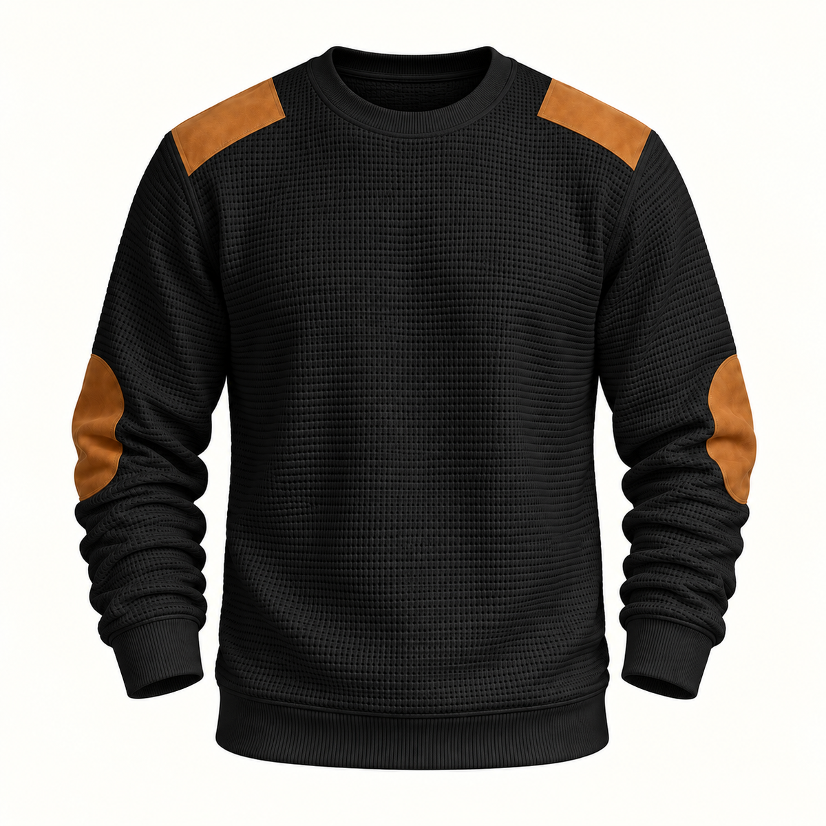 Harevi Men's Waffle Knit Jumper - Black ghost mannequin