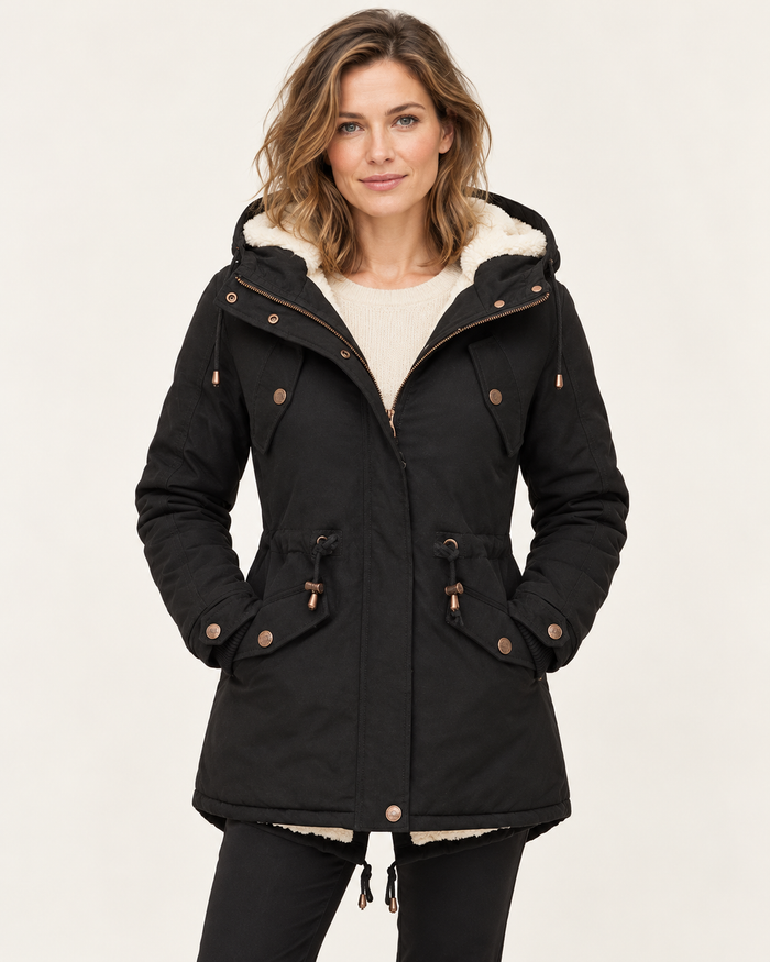 Harevi winter jacket | Black | front | warm off-white studio