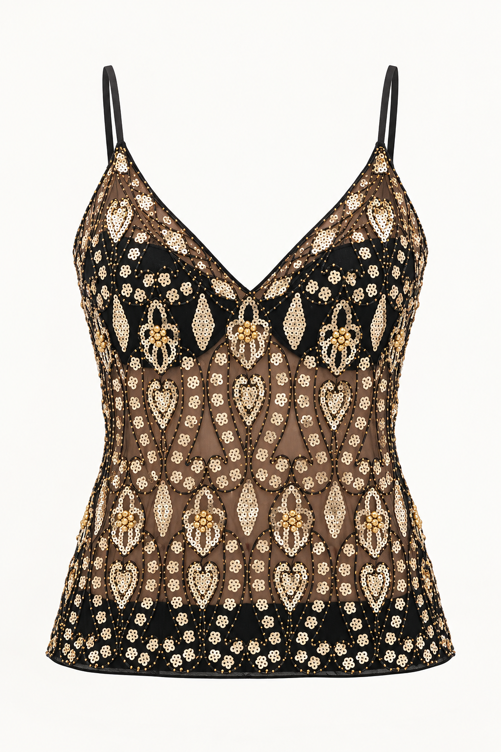 Harevi women's gold beaded sequin top - ghost mannequin