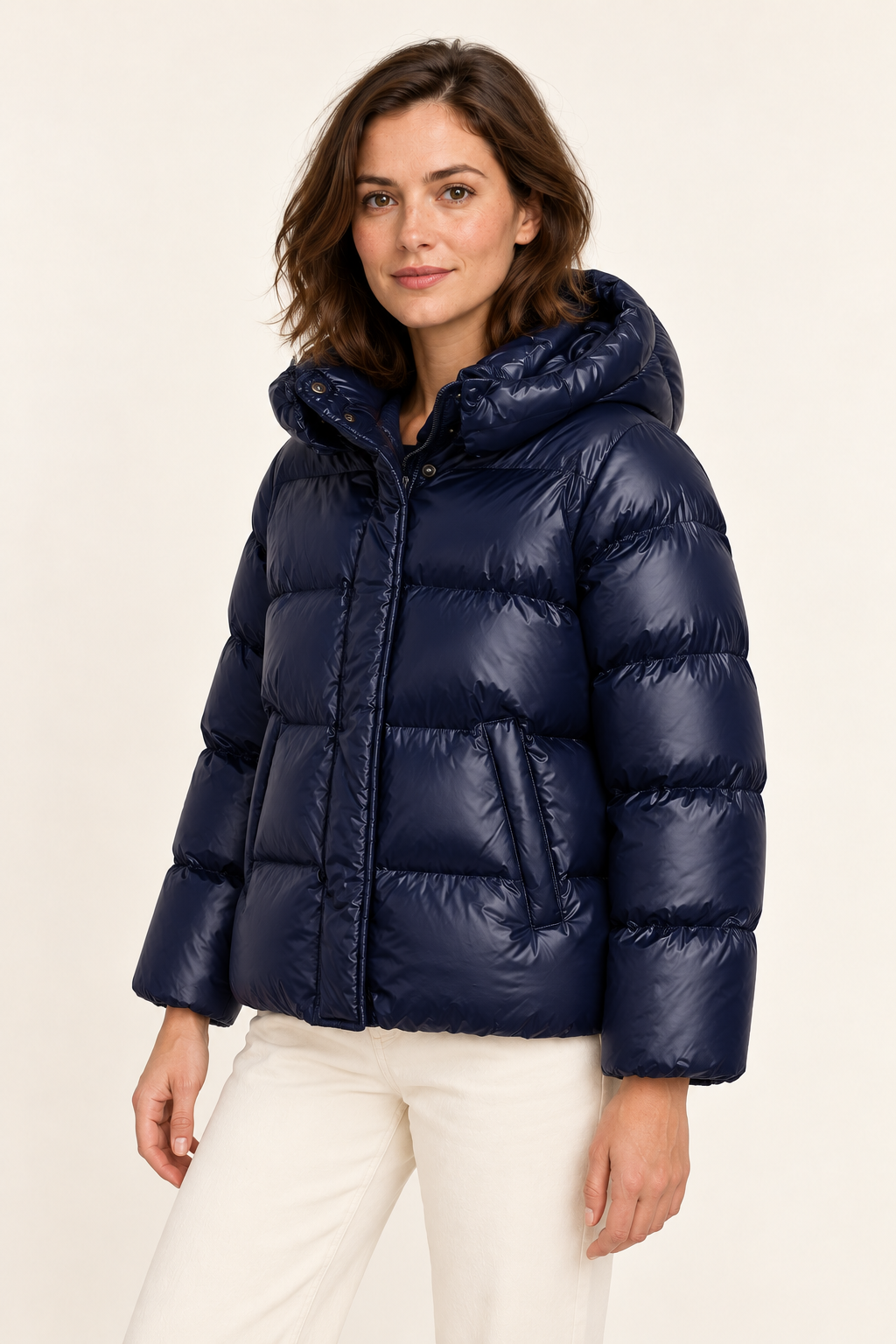 Women's Quilted Jacket - Hooded Straight Fit Winter Coat Side Pockets - Three-quarter