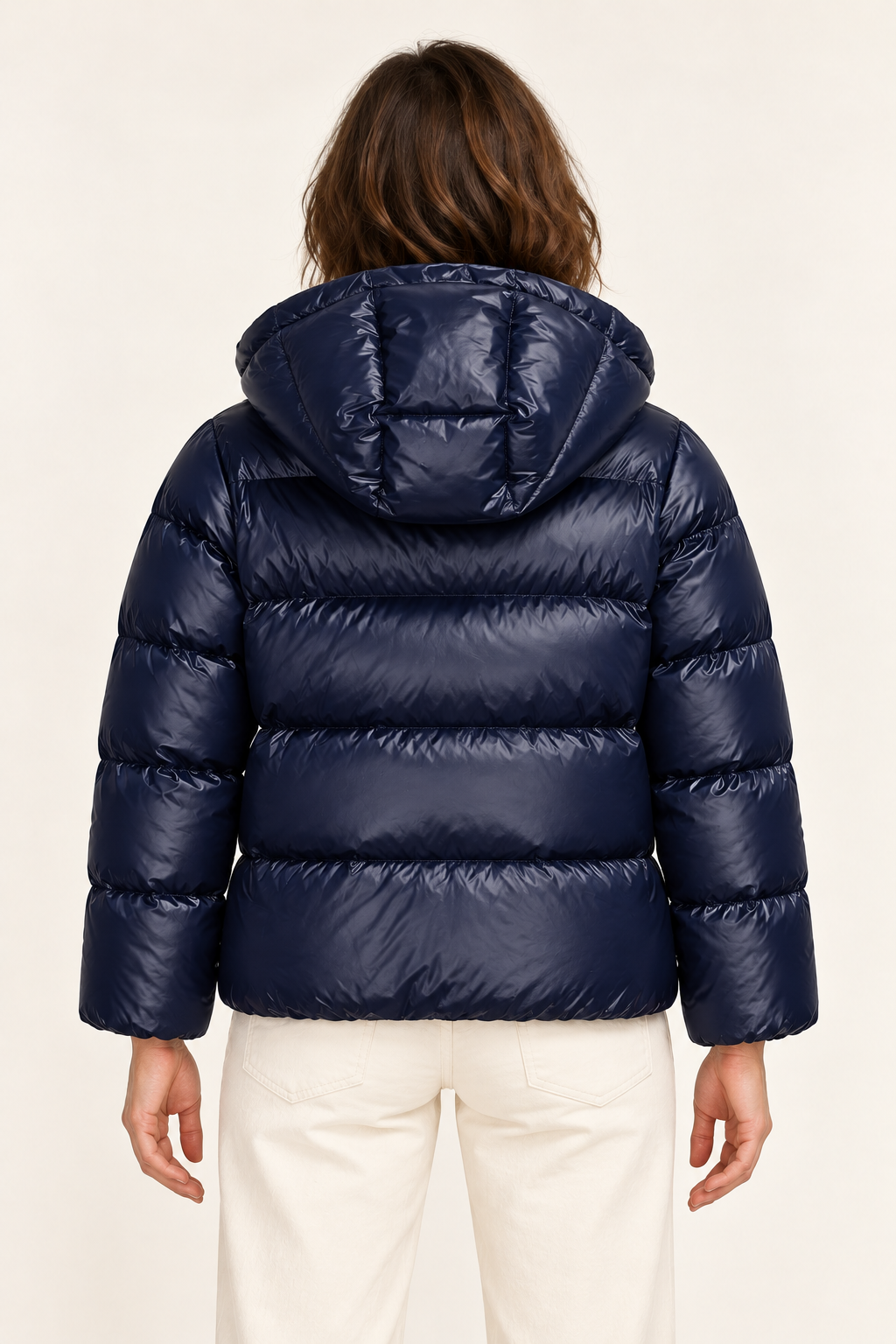 Women's Quilted Jacket - Hooded Straight Fit Winter Coat Side Pockets - Back on model