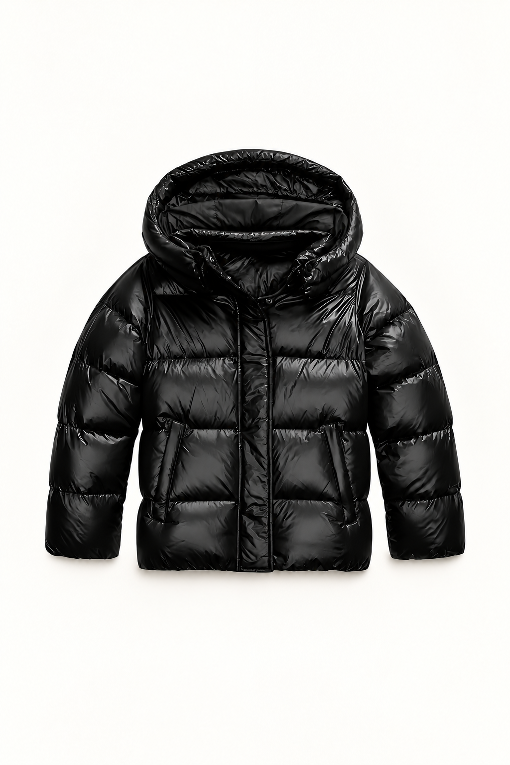 Women's Quilted Jacket - Hooded Straight Fit Winter Coat Side Pockets - Black product only