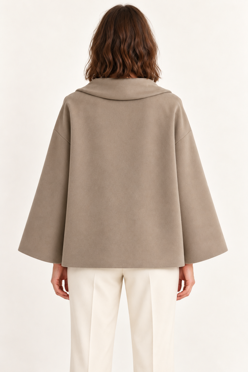 Harevi women's taupe scarf coat - back