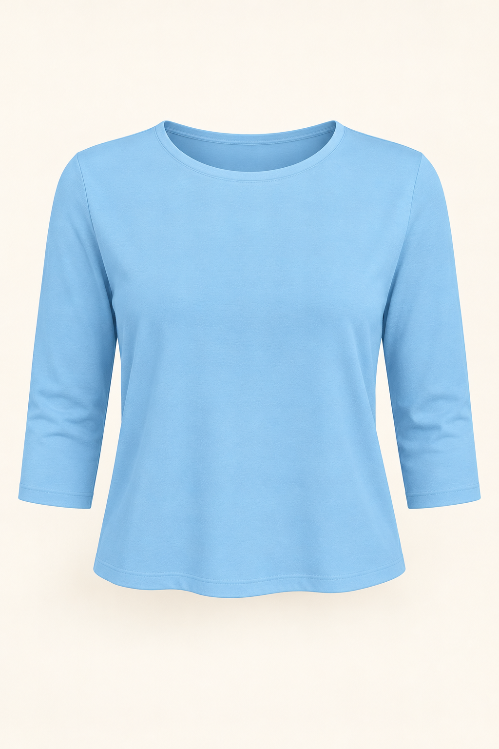 Women's Three Quarter Sleeve Top - Crew Neck Cropped Relaxed Fit - Light Blue product only