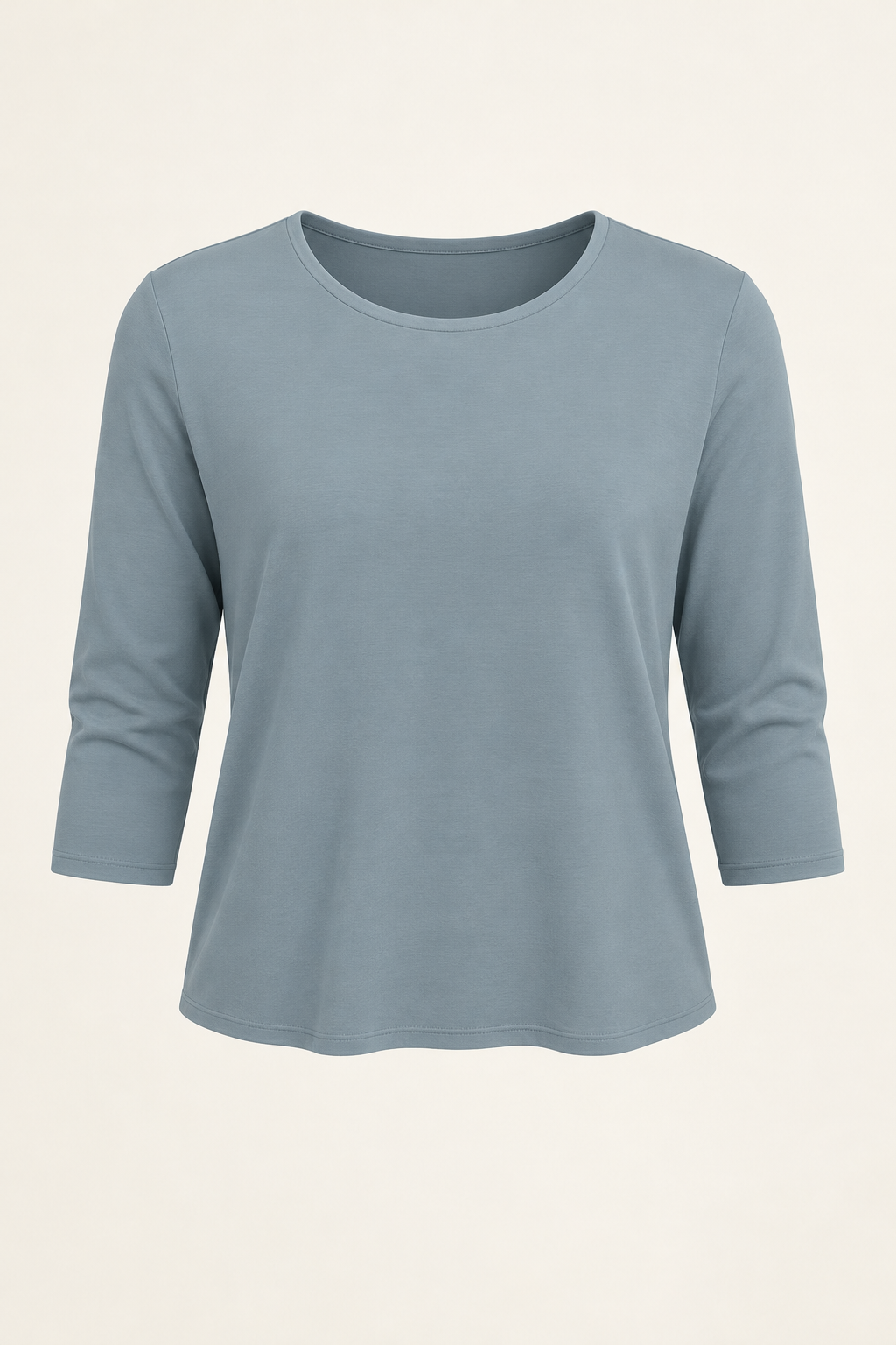 Women's Three Quarter Sleeve Top - Crew Neck Cropped Relaxed Fit - Blue product only