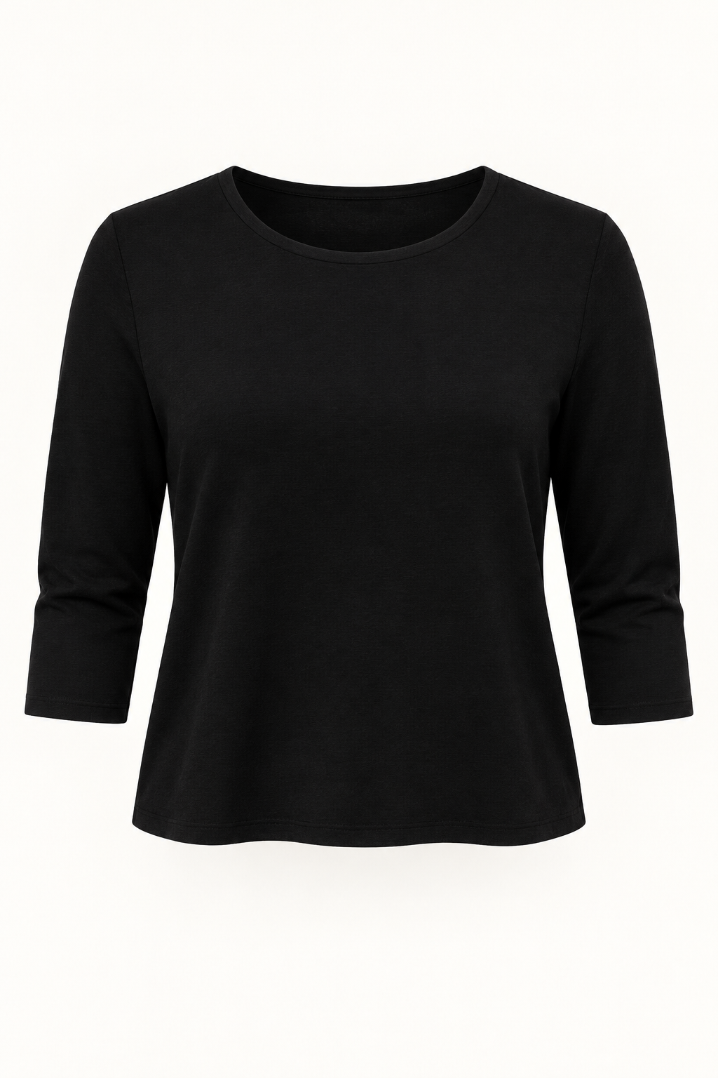 Women's Three Quarter Sleeve Top - Crew Neck Cropped Relaxed Fit - Black product only