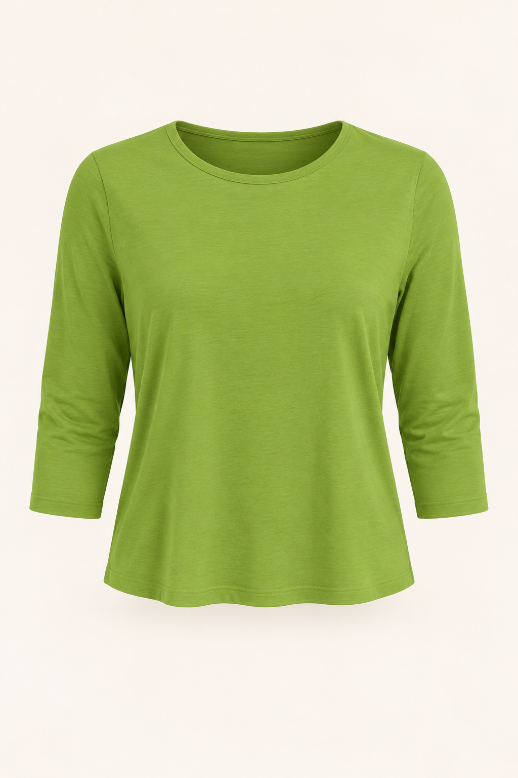 Women's Three Quarter Sleeve Top - Crew Neck Cropped Relaxed Fit - Green product only