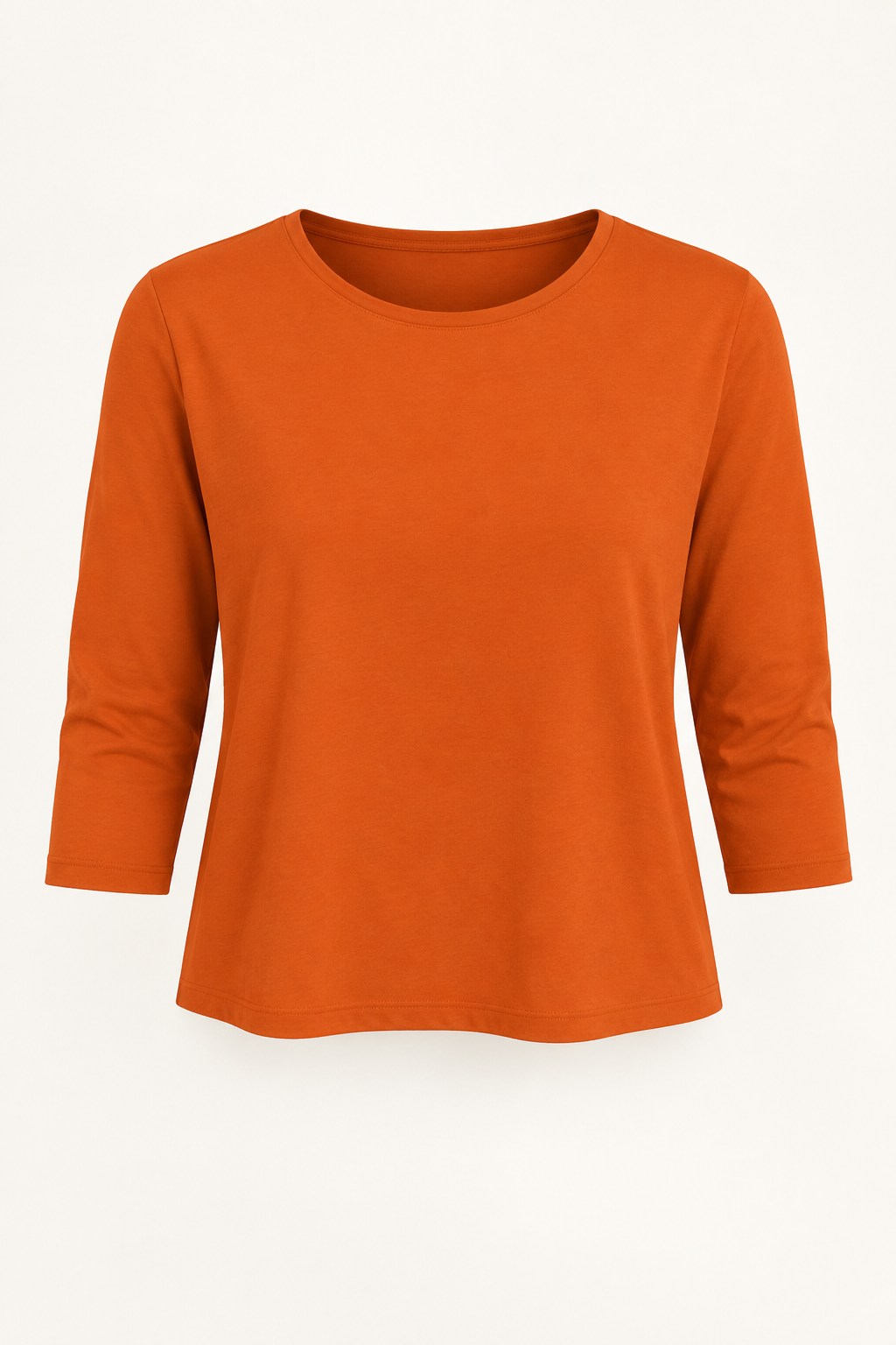 Women's Three Quarter Sleeve Top - Crew Neck Cropped Relaxed Fit - Orange product only