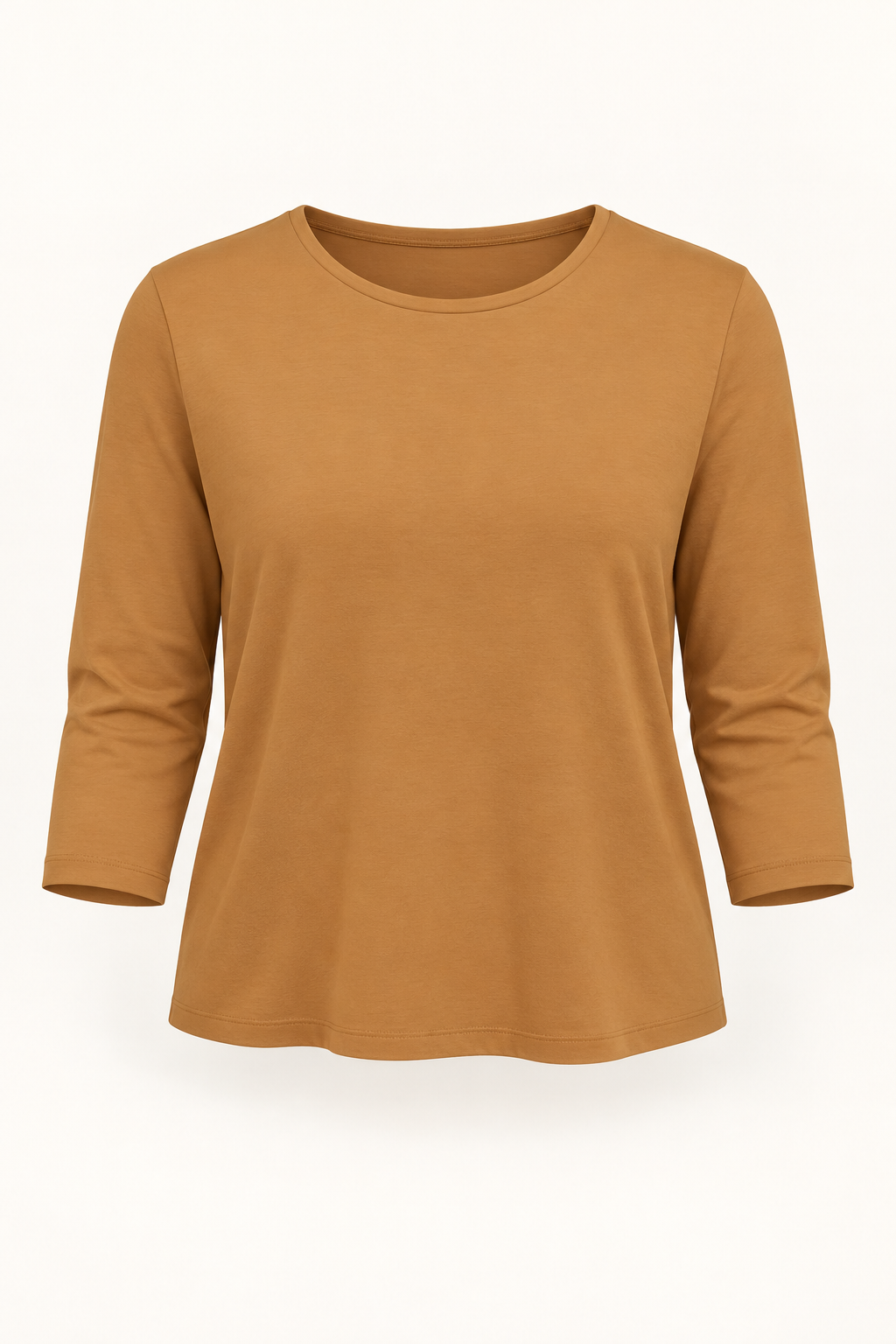 Women's Three Quarter Sleeve Top - Crew Neck Cropped Relaxed Fit - Brown product only
