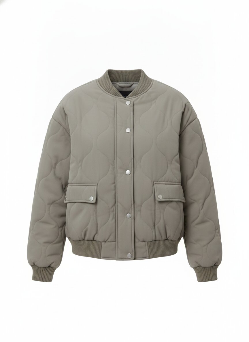 Women's Quilted Bomber Jacket - Lined Full Zip with Ribbed Trim