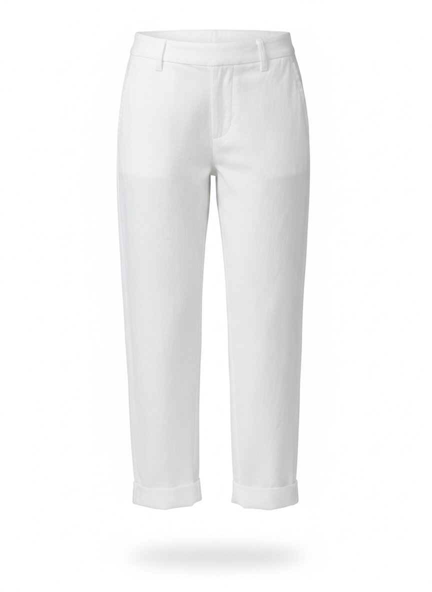 Women's Cropped Tapered Trousers - High Waist Turn-Up
